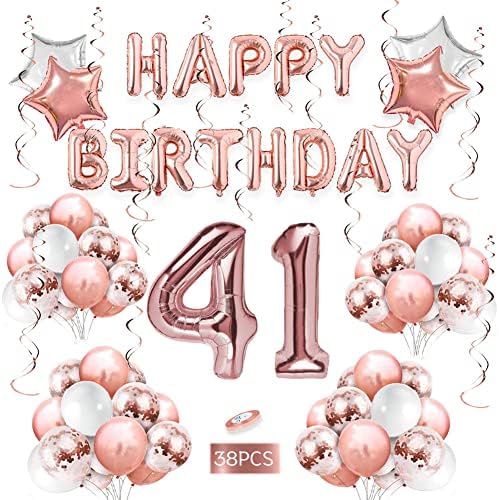 41 decorações de aniversário para meninas decorações de festa de ouro rosa rosa para mulheres para festas, bandeira de feliz aniversário,