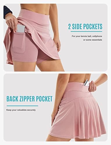 Saias de tênis de iuga para mulheres de cintura alta com 3 bolsos e shorts embutidos Opacot Pleated Golf Skorts Athletic