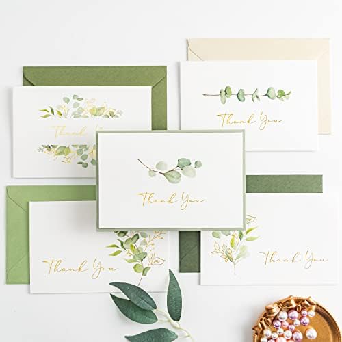 Cartões de agradecimento com envelopes Greenery Greenery Goldy Goldy Goldy, chuveiro de noiva, chá de bebê, para pequenas empresas