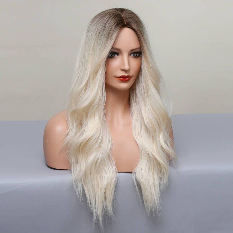 Monler Long Blonde perucas para mulheres 26 polegadas ombre peruca loira com raízes escuras peruca sintética
