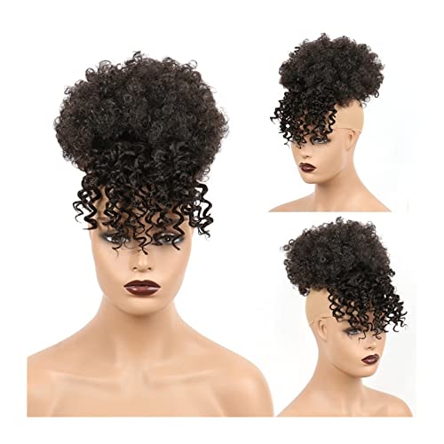 Hihelo Hair Pedaços para mulheres Afro Helter Bubble Hair Bun Rayt rabo de cavalo com franja Sintética Curta Curly Curly Rayt Bun Extension para mulheres negras