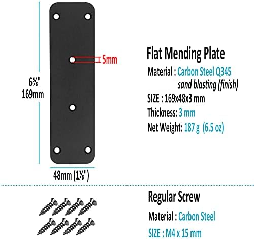 10 PCs 6⅝ x 1⅞ polegadas Placa de conserto liso preto, aço Reparação reta fixação do suporte de canto plano Conector