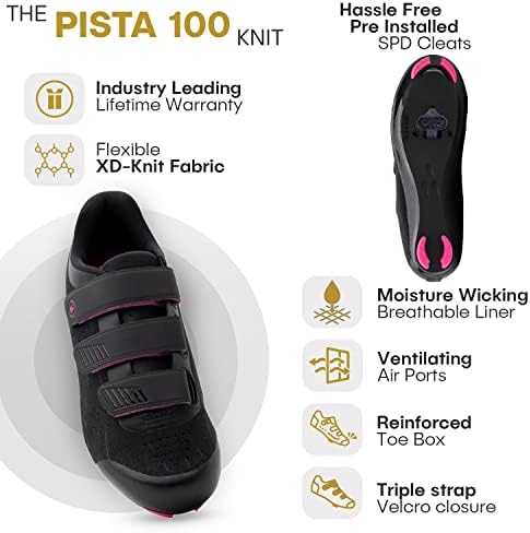 Tommaso Pista Knit Sapato de ciclismo e pacote de chuteiro, sapatos prontos para aula de ciclismo interior com grampo