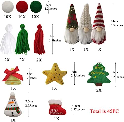 JWJP & CCYIQI 45pc Christmas Pom Pom Garland Santa Gnome Star Natal Tree Jingle Bell Boot Bottle Ornament Tassel Garland