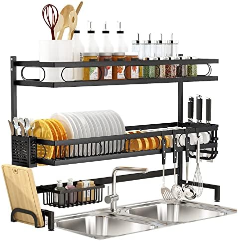 Becele prato rack, rack de escorrinhas de secagem de 3 camadas, ideal para organizador de cozinha com um sobre o escorrinho da pia,