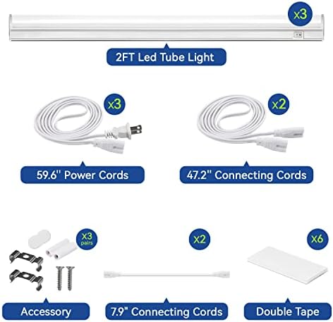 Monios-L LED ligável em barra de luz T5 LED T5 LED, 9W 800 lúmens, 4000k Light White, Plug and Play, 3 pacote