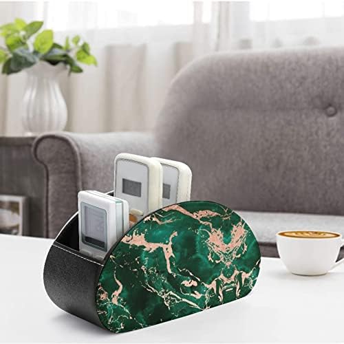 Green Emerald Rose Gold Marble Texure Couro Remote Control Solter Funny Caddy Storage Box Desktop Organizador com 5 compartimentos para