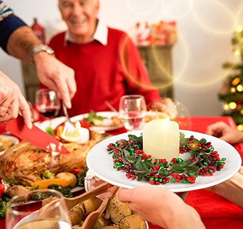 Anel de vela de Natal, anéis de vela de 4 polegadas para pilares Berry com miçangas com pinecones grinaldas de vela de vela