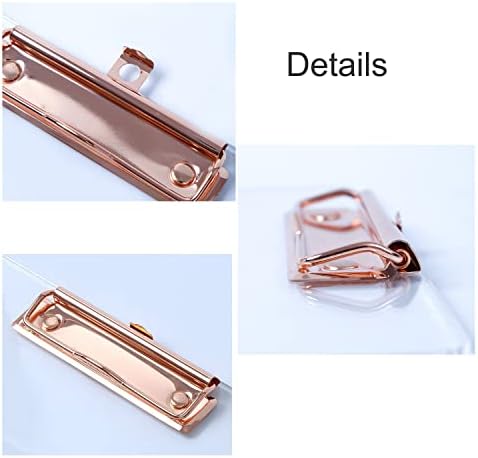 Placas de clipes transparentes de acrílico grosso com clipe de ouro rosa de 3 pacote e quadros clipes duráveis ​​com