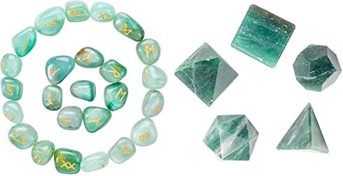 Conjunto de pedras runas verdes de aventurina e 5pcs Solids Platonic Solids Geometria de cristal Conjunto de runas