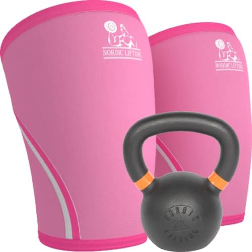 Mangas de joelho nórdicas de levantamento xlarge pacote rosa com kettlebells 22 lb