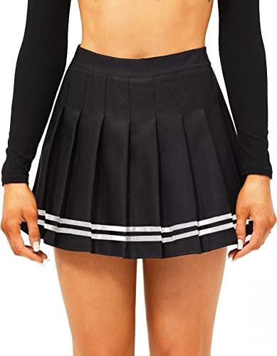 Tzldn Mulheres Mini-saia plissadas de cintura alta Salas de patinadoras de uniforme de tênis A-line Saias de skatista com shorts de