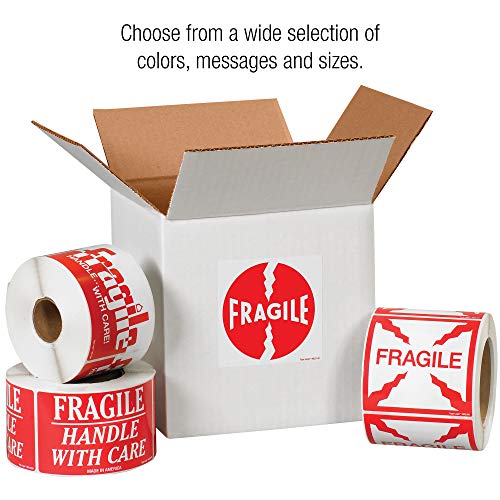 Aviditi Tape Logic 3 x 5, Fragile não dupla pilha Red/White Aviso Adesivo, para envio, manuseio, embalagem e movimento