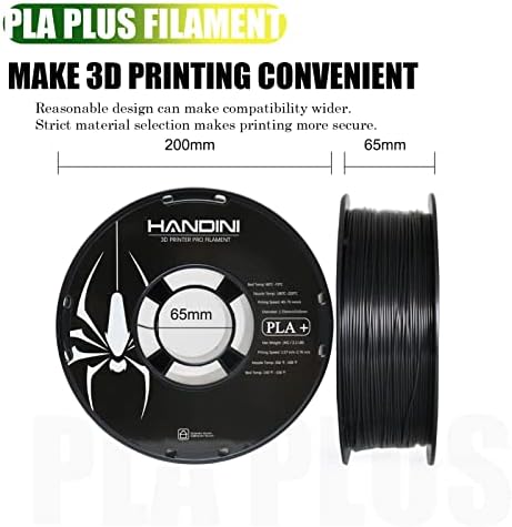 Handini PLA + Filamento Pro Black, 1,75 mm PLA mais 1kg Spool 3D Filamento de impressão, precisão dimensional +/- 0,03mm