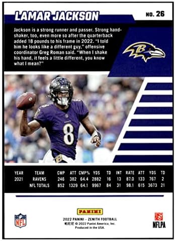 Lamar Jackson 2022 Panini Zenith Red Zone 26 nm+ -mt+ NFL Football Ravens