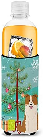Tesouros de Caroline BB4244MUK Feliz Natal árvore Border Collie Red White Ultra Hugger para latas finas, lata de manga