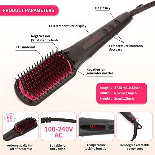 Escova de alisadores de cabelo negativos aprimorados, ferramentas de estilo de cabelo quentes anti-escaldas penteado e aparelhos