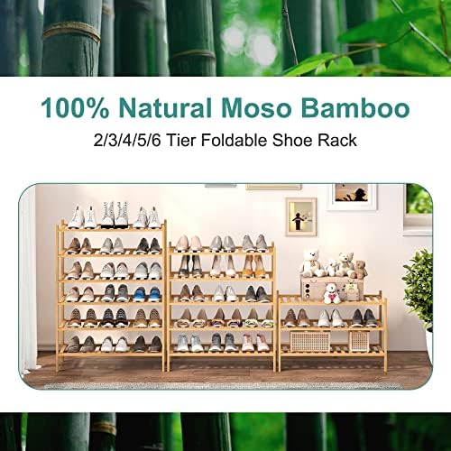 ViewCare 9 camadas de bambu Rack para entrada, empilhável | Dobrável | Racks de sapatos naturais e de pé grátis para armário de