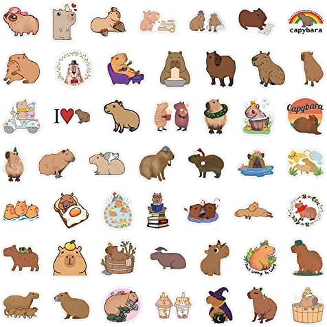 Adesivos Capybara adesivos marrons bonitos, adesivos à prova d'água de vinil para laptop, guitarra, motocicleta, bicicleta, skate, bagagem, telefone, frasco hidrelétrico, presente para crianças adolescentes festa de aniversário