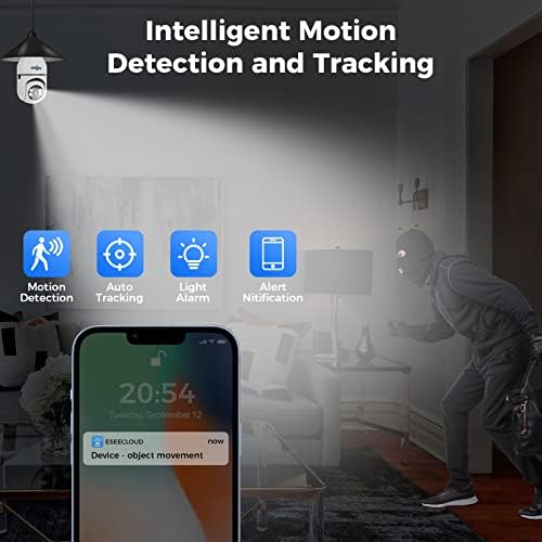 Hiseeu 2k 360 ° Pan/Tilt/Zoom Digital Câmera de Segurança Wi -Fi ao ar livre, rastreamento de movimento, holofotes, alerta de movimento da câmera WiFi de 3mp 2.4g