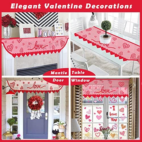 Valentine Mantle Felf para decorações de lareira - Red Lace Love Love Heart Mantel Garland Runner para decorações de sala