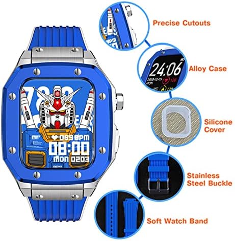Caixa de relógio de liga Kanuz para a série Apple Watch Series 7 6 5 4 SE 45mm 42mm 44mm Metal Luxury Metal Rubber Aço inoxidável