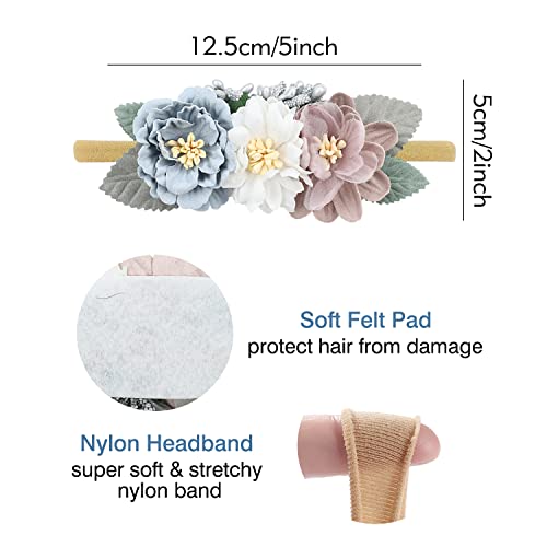 CINACI 5 Pacote delicado de bandana de nylon floral de floral Bandas de cabelo acessórios para meninas recém -nascidas