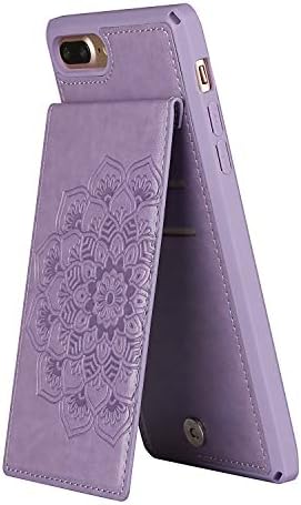 JWS-C iPhone 8plus/7plus Caixa de carteira com titular de cartão Slots Slim Premium PU PU Covernated Flor Mandala Flor para mulheres iPhone 8Plus/7Plus- roxo