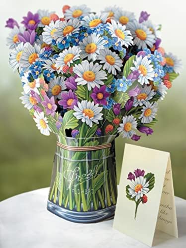 Cartões pop -up de papel Freshcut, campo de margaridas, 12 polegadas do tamanho de uma vida de vida Forever Flower Bouquet 3D Cartões de felicitações com cartão de nota e envelope