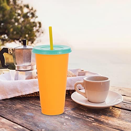 Hemoton 2pcs Viagem Copo de bebida com palha e tampa Descoloração de calor Copo de suco de suco de plástico de verão