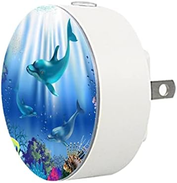 2 Pacote Plug-in Nightlight LED Night Light O mundo subaquático de golfinhos e plantas com sensor do anoitecer para o quarto para o quarto de crianças, viveiro, cozinha, corredor