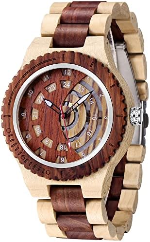 Relógio de madeira colorido Dial de esqueleto do triângulo masculino Relógios de madeira de madeira de madeira