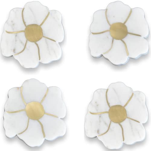 Instilecraft - Conjunto de 4 montanhas -russas de mármore com embutido de latão - decorativo e proteção perfeita - perfeita