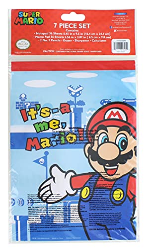 Mario Bros. Calculator School Supplies Set - pacote de 7 peças para voltar à escola