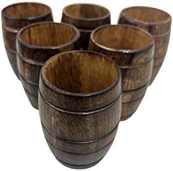 ColecioniblesBuy Mangus de mangueira artesanal Copos de madeira conjunta de 6 para chá de madeira caneca de cerveja em forma de barril