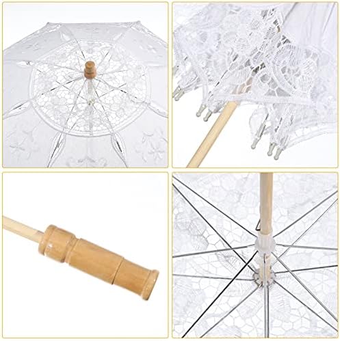 Toyandona 1 PC Branco no noiva Pastoral Lace Umbrella, Bordado decorativo Parasol com moda de madeira guarda -chuvas para acessórios