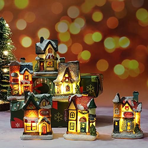 Wyyxo Christmas Houses Village com resina de natal de resina leve quente Decorações iluminadas Cena de Natal Decoração de Decoração