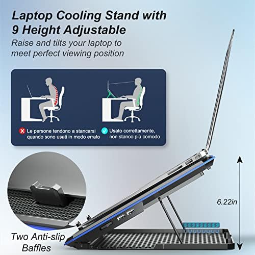 Almofada de resfriamento de laptop de gelo com 6 ventiladores de resfriamento, almofada de resfriamento de ventilador de laptop para 15-17,3 polegadas, suporte de refrigerador de laptop com 9 altura ajustável.