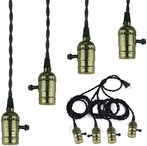 4 soquetes de luz vintage pingente pendente Kit de cordão de luz com interruptores, E26 Solid Industrial Lamp Sockets Cord