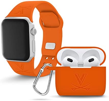 Affinity Bands Virginia Cavaliers Gravado Pacote de Silicone Combo Compatível com Apple Watch e AirPods Gen 3