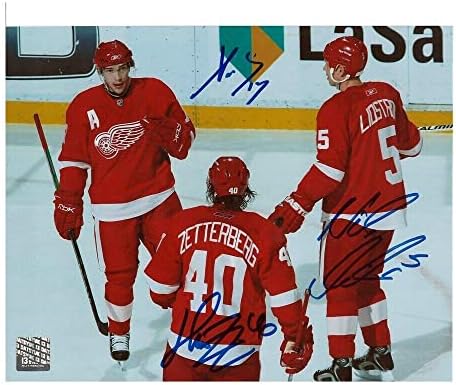 Datsyuk, Zetterberg, Lidstrom Detroit Red Wings autografado 8x10 Foto - 70253 - fotos autografadas da NHL