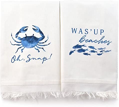 Artesãos modernos emparelhamentos perfeitos Conjunto de toalhas de cozinha costeira: tema da praia com citações náuticas humorísticas