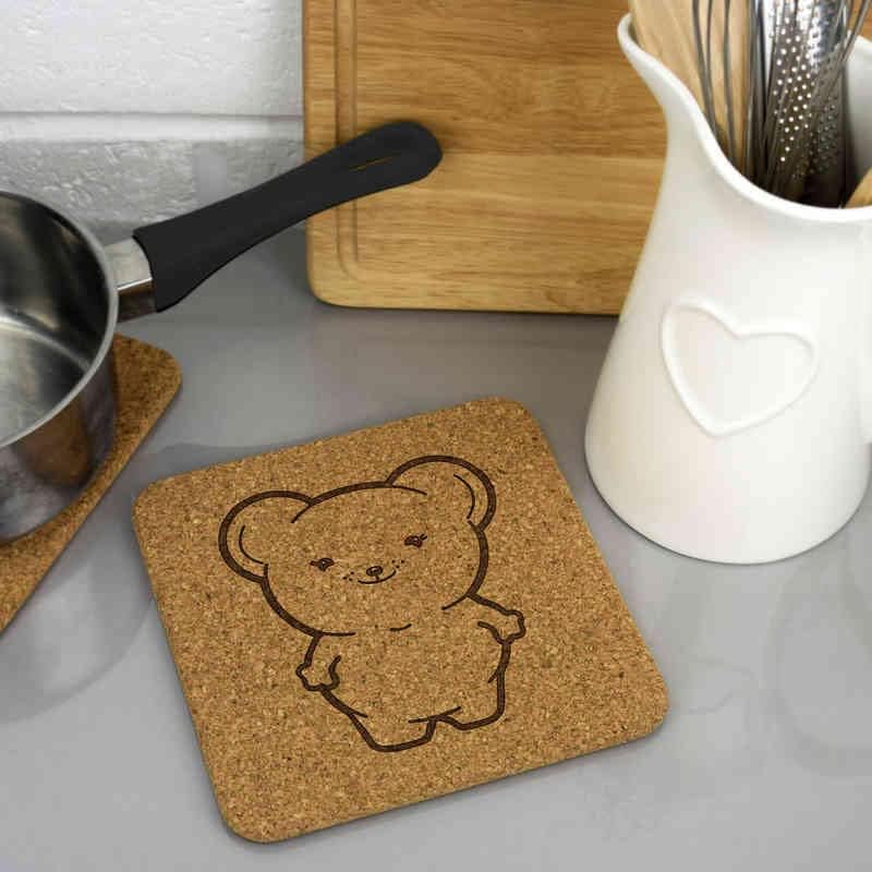 Azeeda 'Teddy Bear' quadrado de cortiça trivet/panela