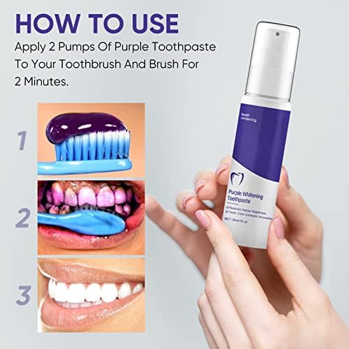 Crega de dente roxa para clareamento dos dentes, pasta de dente branqueando para a remoção de manchas de dente para adultos, clareamento