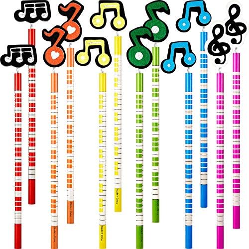 Zonon 12 peças músicas lápis temáticas notas de música lápis Kids Lápis de madeira colorida Lápis com instrumentos musicais