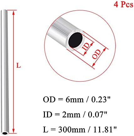 Osowin 4 PCs 6063 Tubo redondo de alumínio de 6 mm 2mm 2m Modelo interno de 300 mm Tubos retos de alumínio sem costura