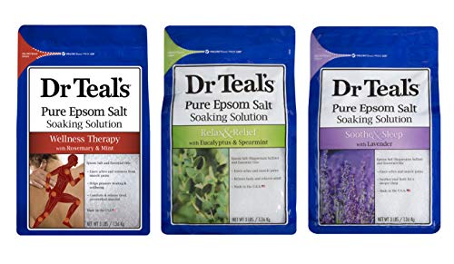 Pacote de sal Epsom do Dr. Teal, 3 itens: 1 Relax e relevo Eucalyptus Spearmint, 1 Sooth & Sleep Lavender e 1 terapia e alecrim