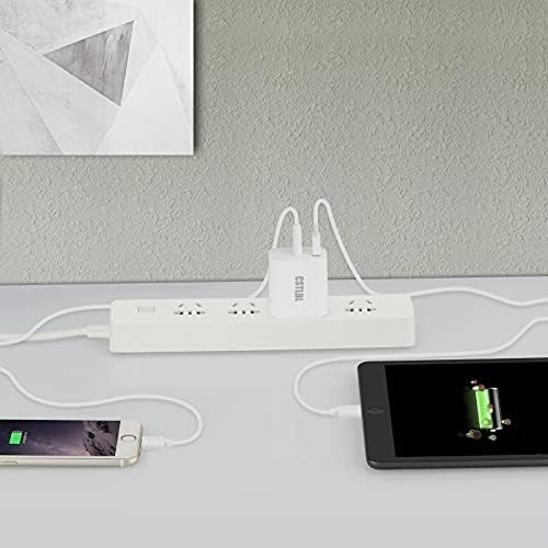 Carregador de parede CSTLBL com portas USB e C 18W Carga rápida para iPhone iPad e tablet 2 em 1 plugue de adaptador inteligente com 1m C a C Cable White