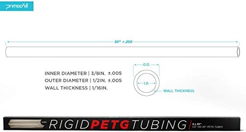 Primochill 3/8in. Id x 1/2in. OD Rigid Petg Tubing - 30 polegadas de comprimento, feito com materiais premium, excelente linha de água para iniciantes para resfriamento de água, fabricado nos EUA - 6 pacote - claro