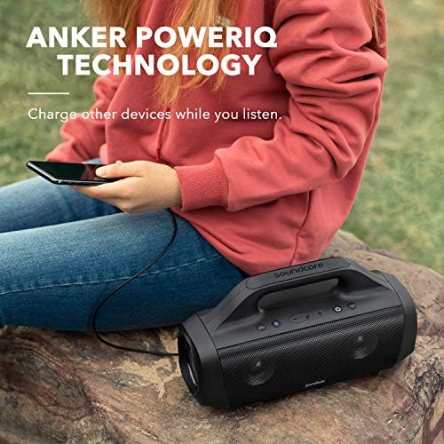 Sondcore Anker Motion Boom Outdoor Alto com drivers de titânio, tecnologia de baixo, IPX7 à prova d'água, tempo de reprodução